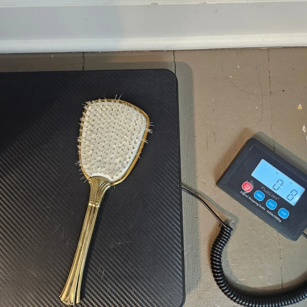 Vtg Gold Tone Floral Hair Brush Mid Century Regency‎ Vanity Decor